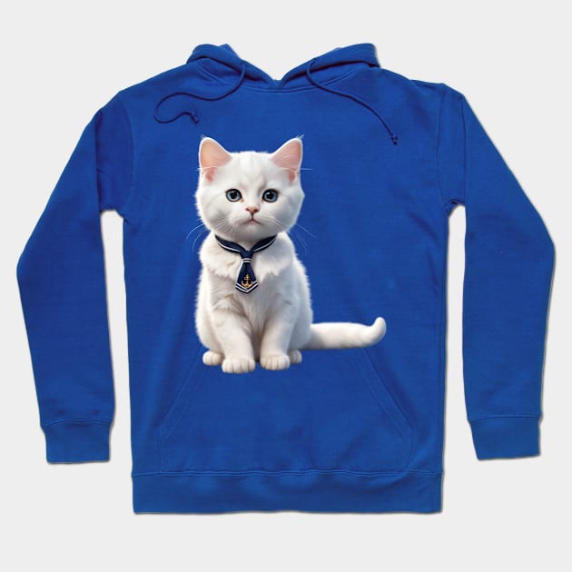 Kawaii Cute Funny Nautical Sailor Cat Hoodie by Tina